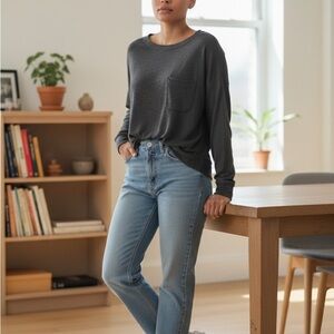 So Vintage Black Crewneck Long Sleeve Thick Cotton Blend Tee Size Medium